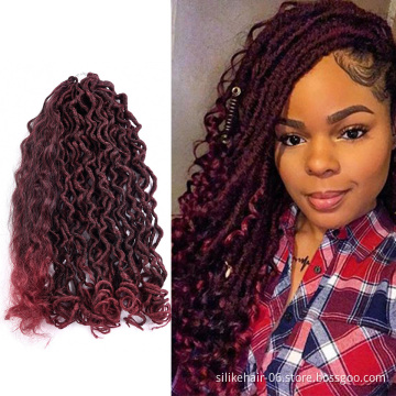 Long 18inch Curly Red Brown Goddess Faux Locs Crochet Braiding Hair Fluffy Passion Twist Braids Synthetic Hair Extensions